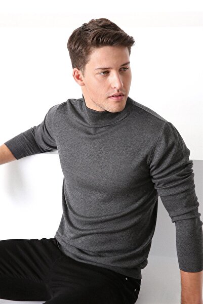 Ferraro Ανδρικό βαμβακερό πουλόβερ με μισό ζιβάγκο ανθρακί