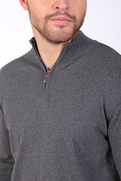 Ferraro Αντρικό πουλόβερ από βαμβακερό μονόχρωμο ανθρακί ψηλός λαιμός