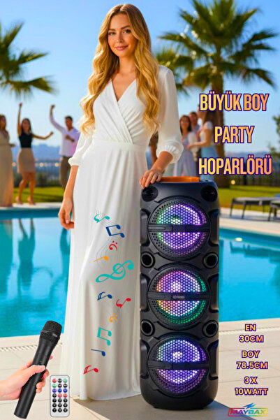 Maybax Büyük Boy Tekerlekli Kablosuz Mikrofonlu RGB Işıklı Bluetooth USB TF K...