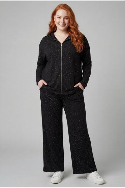 Ebsumu طقم رياضي نسائي مقاس كبير بغطاء رأس حجر مطبوع أسود