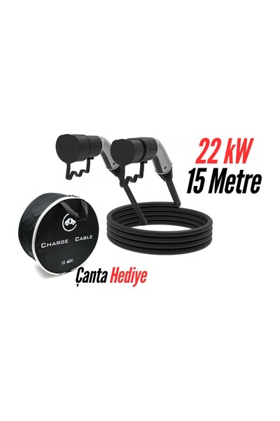 Elektrikli Araç Şarj Kablosu 15 Metre - 22 kW- Çanta Hediye