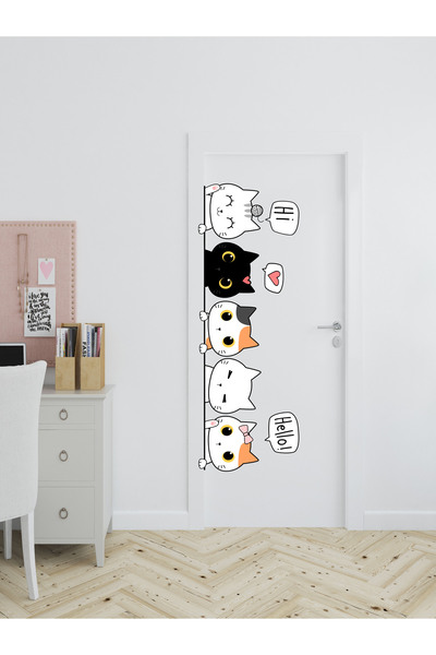 MAARS Çocuk Odası Sevimli Kediler Kapı Duvar Sticker 25x100 cm