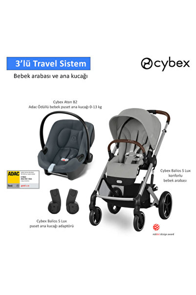 Cybex 3 lü travel sistem Balios S Lux Stone Grey + Aton B2 isize + Balios Adaptör
