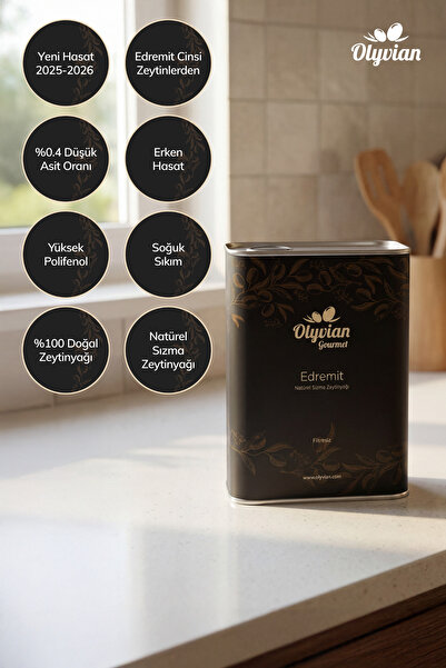 Olyvian Gourmet Edremit Cinsi Zeytinler 3 L Erken Hasat Soğuk Sıkım Doğal Nat...