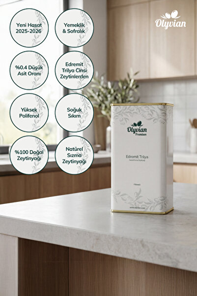 Olyvian Premium Edremit & Trilya Cinsi Zeytinler 5 L Soğuk Sıkım Doğal Natüre...