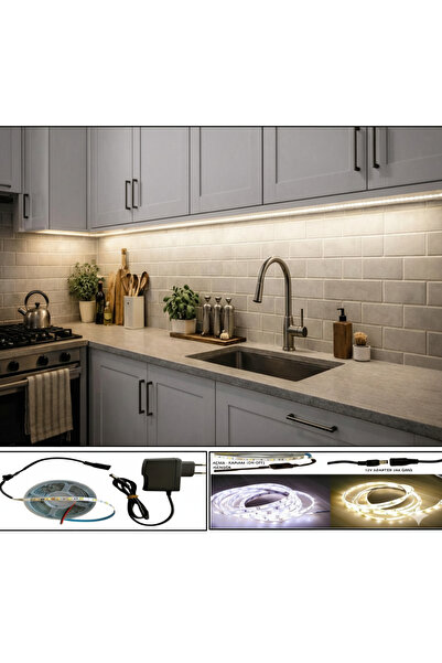 ETÜCCAR Mutfak Dolabı Altı (dekoratif) 5 Mt Gün Işığı Şerit Led 12v Adaptör A...