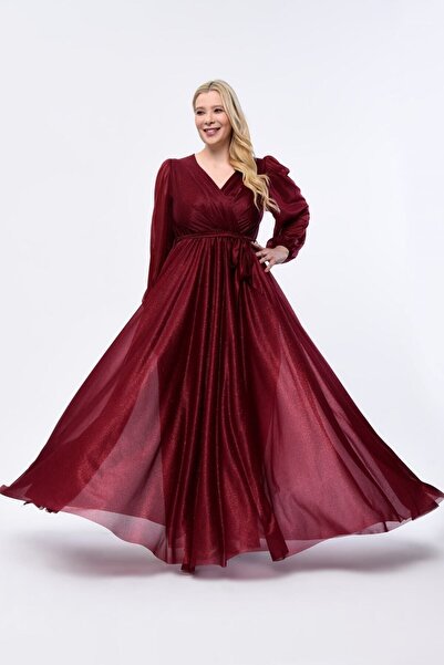 KIRIŞIK Гъвкава вечерна рокля с колан и голям размер, блестяща блестяща вечер...