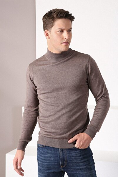 Ferraro سترة قطنية بنية اللون بنصف الياقة المدورة للرجال