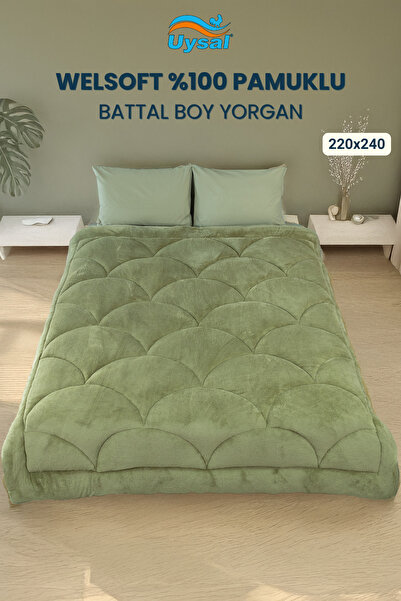 UYSAL WELSOFT AKFİL MİDYE DESEN BATTAL BOY YORGAN YEŞİL 220x240