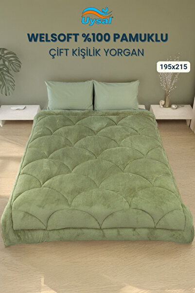 UYSAL WELSOFT AKFİL MİDYE DESEN ÇİFT KİŞİLİK YORGAN YEŞİL 195x215