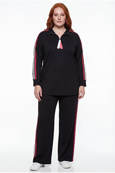 Ebsumu Γυναικείο Σετ Φούτερ Μεγάλου Μεγέθους Κόκκινη Ρίγα Λεπτομέρειας Sho Fa...