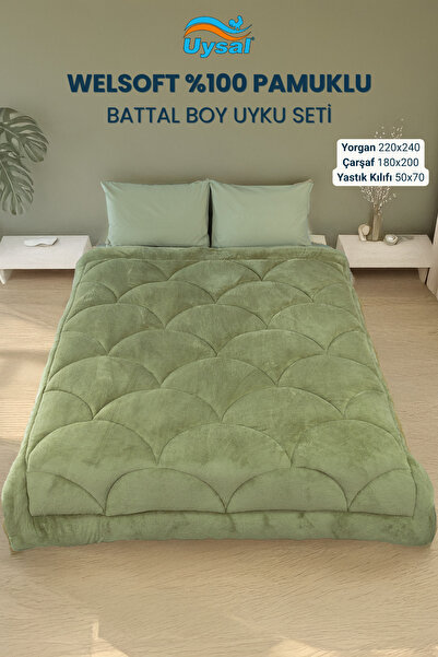 UYSAL WELSOFT AKFİL MİDYE DESEN BATTAL BOY UYKU SETİ YEŞİL 220x240