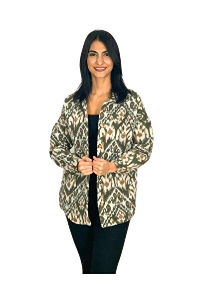 YusGos Women's Single Pocket Patterned Thick Lumberjack Jacket Shirt (Brown-Khaki)