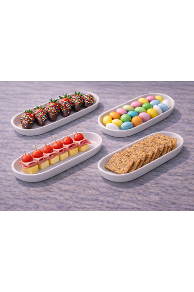 ultraform Porselen Dikdörtgen Sunum Tabak 19x7cm 4'lü Mutfak Gereç Meze Hotel Quality Hard Porcelain