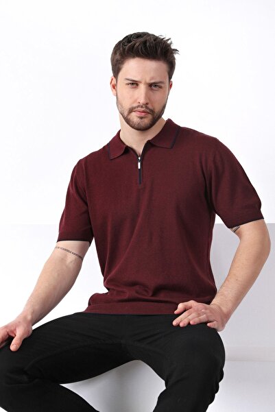 Ferraro Ανδρικό πλεκτό μπλουζάκι Βαμβάκι με φερμουάρ και λωρίδα στο γιακά σε ...