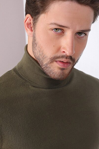 Ferraro سترة رجالية من القطن باللون الكاكي بياقة مدورة