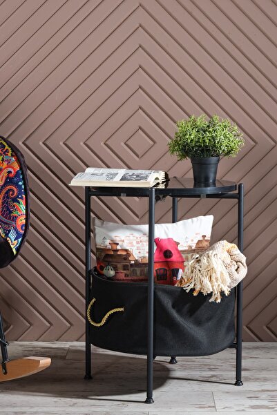 Boss Group Sehpa Geniş Çantalı Premium Siyah Gold Metal Yan Sehpa Dergilik Saksı Standı Modern Koltuk Yanı Masa