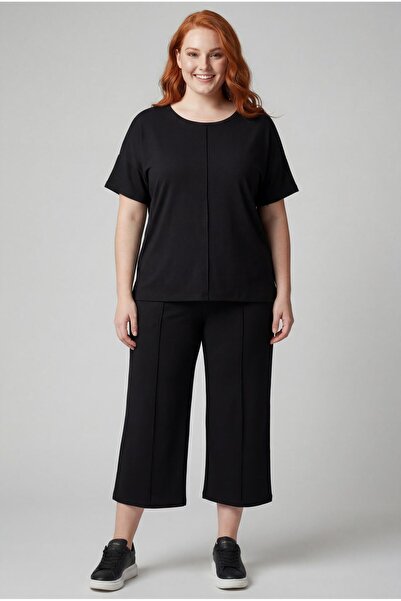 Ebsumu طقم رياضي نسائي مقاس كبير مريح من قماش شو كابري باللون الأسود