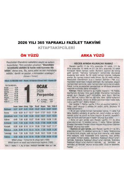 kitaptakipcileri 2026 Yılı Fazilet Takvimi 365 Yapraklı ARKA KARTONSUZDUR 1 2...