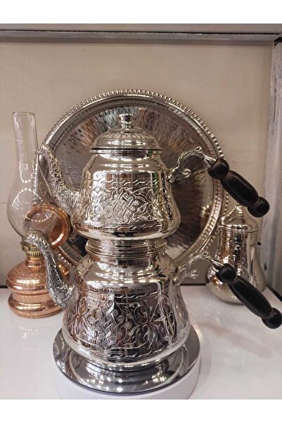 KARACA BAKIR İşemeli Bakır Çaydanık-Kalın Işlmeli Bakır Demlik Takımı - 1.5 kg