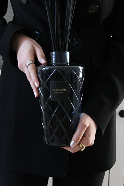 CHANZA HOME Soft Linen Premium Kristal Kesme Büyük Boy Lüks Dekor Siyah Füme ...