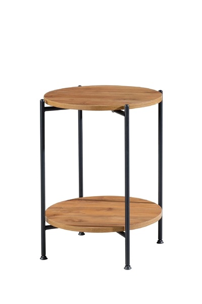 Boss Group Çift Katlı Sehpa Yuvarlak Modern Metal Yan Sehpa - 2 Katlı Kahve Saksı Sehpası Çok Amaçlı Masa Stand