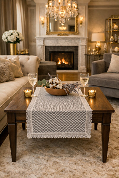 Rona Home أناقة جذابة: مفرش طاولة بنمط متعرج بحواف من الغيبور، مفرش طاولة فاخر عالي الجودة للزينة