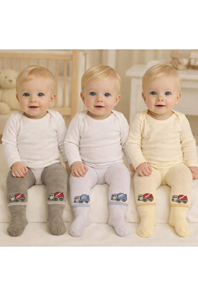 Pico Baby 3lü Unisex Bebek & Çocuk Pamuklu Külotlu Çorap Renkli Araba Desenli