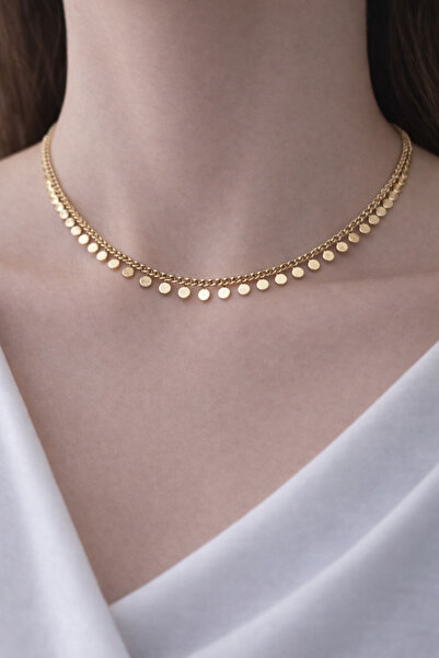 Hüma Butik Takı & Aksesuar Gümüş Renk Çelik Kolye – Zarif Pullu Zincir Tasarım