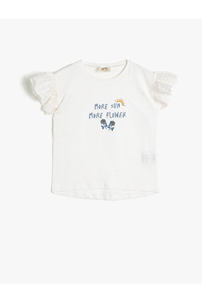 Koton Κοντό μπλουζάκι με βολάν από βαμβακερό μαλακό ύφασμα με κεντημένη λαβή ...