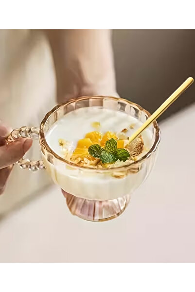 Eşya Dünyası 2'li Boncuk Kulplu Ayaklı Cam Sunumluk - Lokumluk, Dondurmalık v...