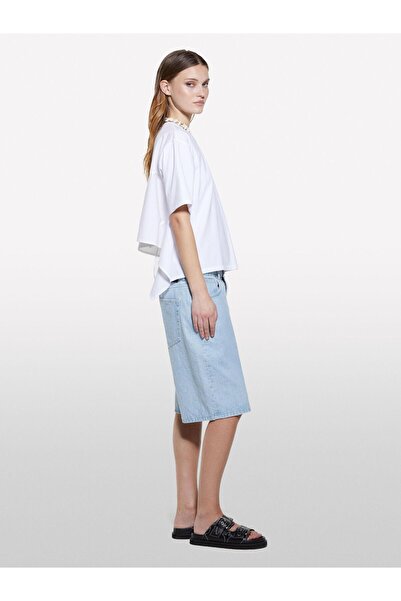 Sisley Γυναικείο λευκό μπλουζάκι από 100% βαμβάκι με κορδόνια στο πίσω μέρος ...