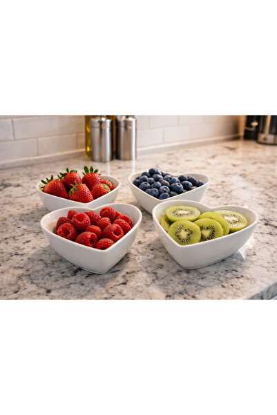 ultraform 4'lü Sert Porselen Kalp Formlu Kase Çerezlik 14x12cm Meze Sunum Hotel Tip Tabak Dekoratif