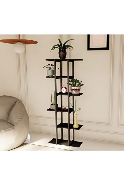 Boss Group Titan Black Luxury Çiçeklik Siyah Ve Siyah Mermer Saksı Standı - S...