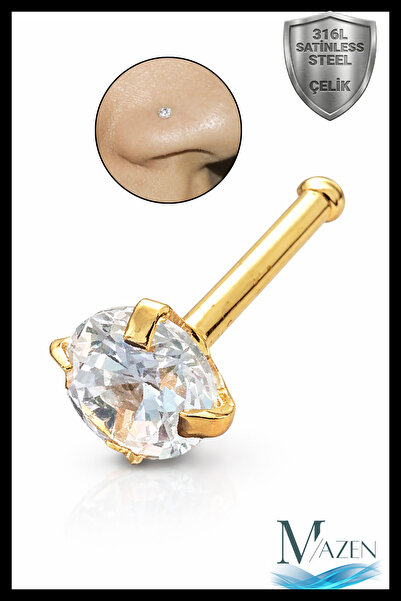 MAZEN Cerrahi 316l Çelik Hızma Zirkon Taşlı Gold Renk