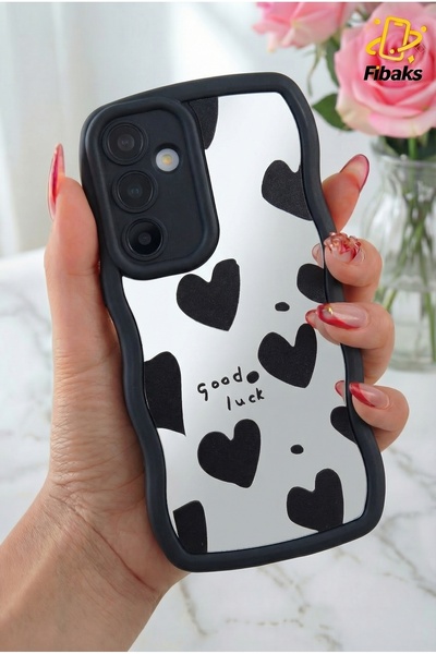 Fibaks Galaxy S24 Plus Kılıf Aynalı Kalp Desenli Yumuşak Kenarlı Kamera Korum...