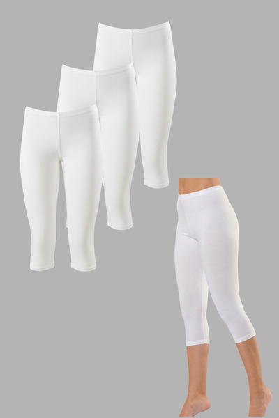 Hmd 3-х комплект жіночих бавовняних білих капрі-леггінсів до коліна з м'якою тканиною