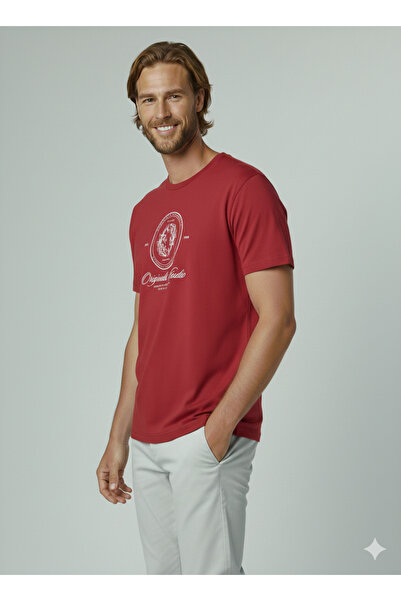 Jack & Jones Tricou cu logo J&J pentru bărbați, roșu tibetan, roșu Claret A0000