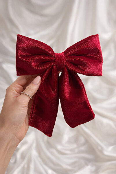 Gunessa Kadife Kırmızı Fiyonk Otamatik Saç Tokası