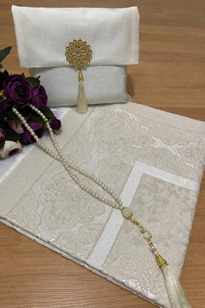 AYHANHOME 3-Piece Gift Dowry Prayer Beads Prayer Rug Set - With Slub Bag