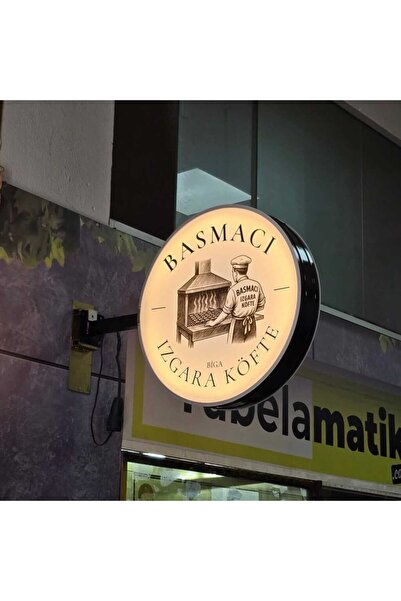 Klas Reklam ışıklı iş yeri ofis tabela Daire Düz Ayaklı Fener Tabela 50.50 cm