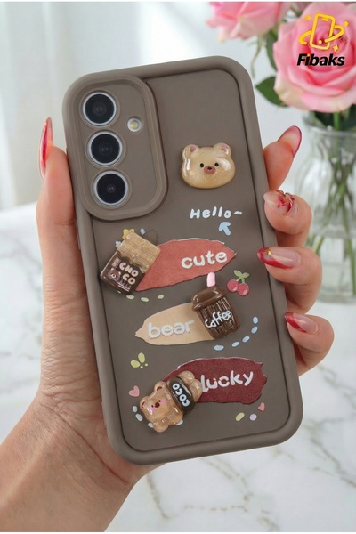 Fibaks حافظة متوافقة مع هاتف Galaxy A14 بتصميم نمط حماية للكاميرا غطاء سيليكون ناعم بلون القهوة