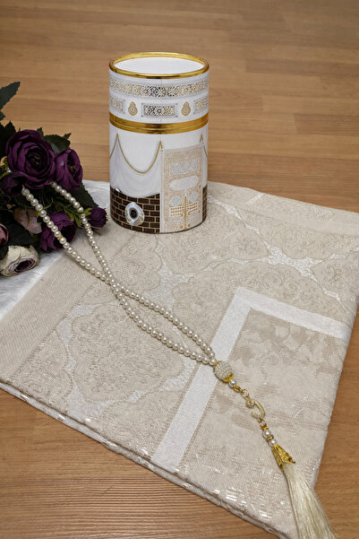 AYHANHOME Hediyelik Çeyizlik Kabe Desenli Kutulu Seccade Tesbih Seti