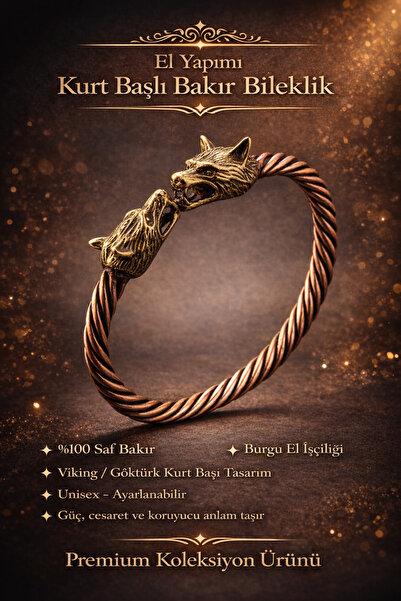 İyyaKee Viking Kurt Başlı Bakır Bileklik – Güç, Cesaret ve Sadakati Sembolize...