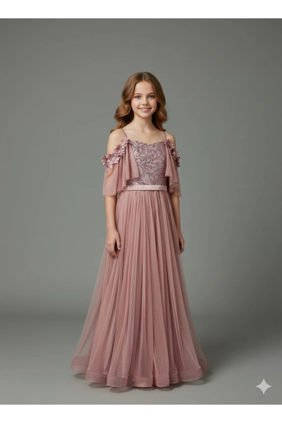 Yonca Çocuk ONBUCO Kids 1347 Kız Çocuk İnce Askılı Simli Çocuk Abiye