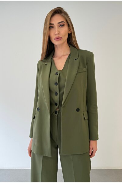 ossons سترة نسائية إصدار محدود بنطلون واسع الأرجل طقم مكون من 3 قطع – مجموعة أنيقة للمكتب