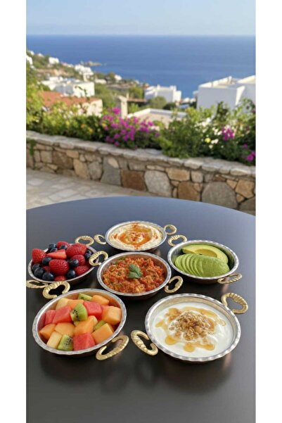 Tanrıkulu Bakırcılık Set of 6 Breakfast Copper Plate Snack Bowl - Pan Look 11 cm