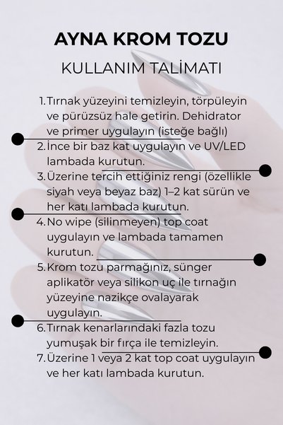 RNK BEAUTY Ayna Krom Tozu – Ultra Parlak Mirror Effect Nail Art Pigment Gümüş (5gr)