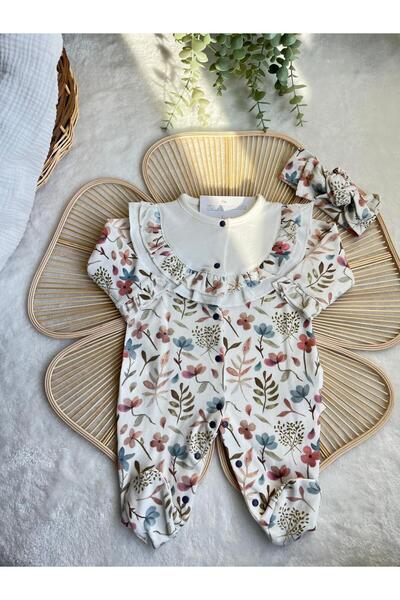 HUGS %100 Pamuk Çiçek Desenli Bandanalı Tulum