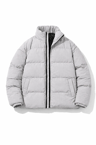 Richarlison Erkek Taş Rengi Astarlı Slimfit Su ve Rüzgar Geçirmez Dik Yaka Şişme Mont